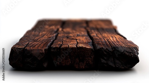 Rustic Dark Brown Wooden Plank, Weathered Texture, Close-up View photo