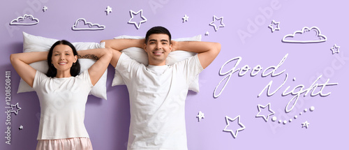 Young couple with pillows o...