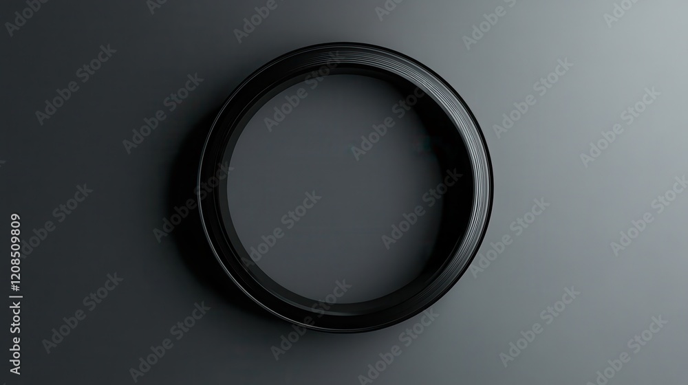 Minimalist black ring on dark surface with subtle shadows Minimalist black ring on dark surface with subtle shadows