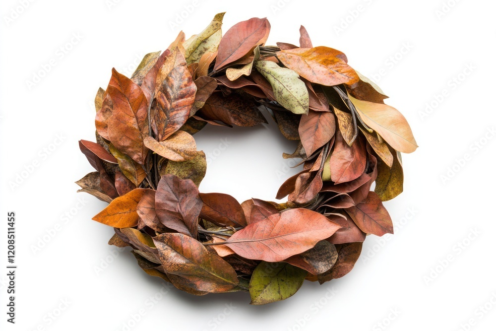 Autumn leaf wreath, studio shot, white background, fall decor Autumn leaf wreath, studio shot, white background, fall decor