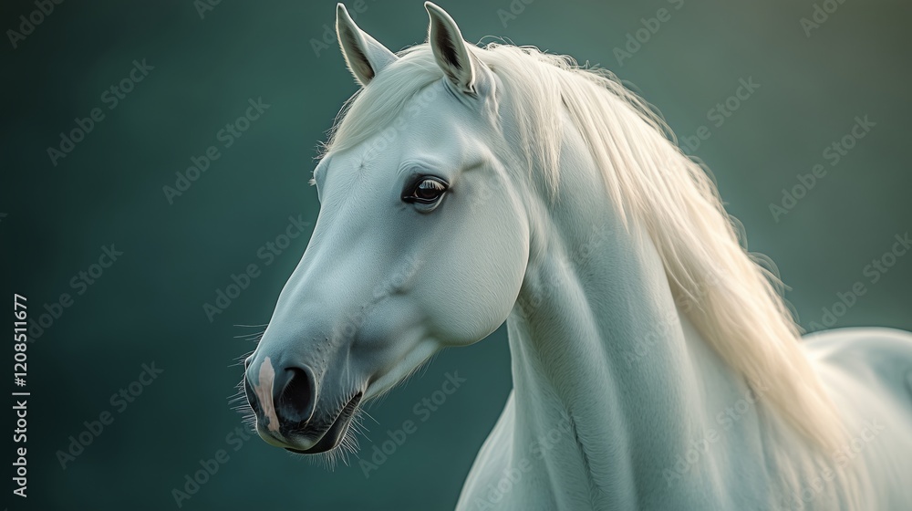 Fototapeta premium Majestic White Horse Captured in Elegant Profile View