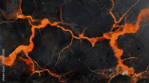 Abstract fiery veins on dark textured surface with vibrant orange highlights