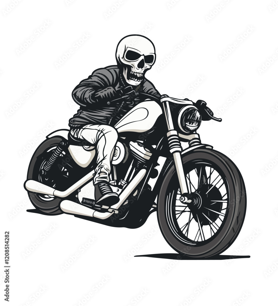 Skeleton is Riding a Classic Motorcycle isolated white background
Skeleton is Riding a Classic Motorcycle isolated white background
