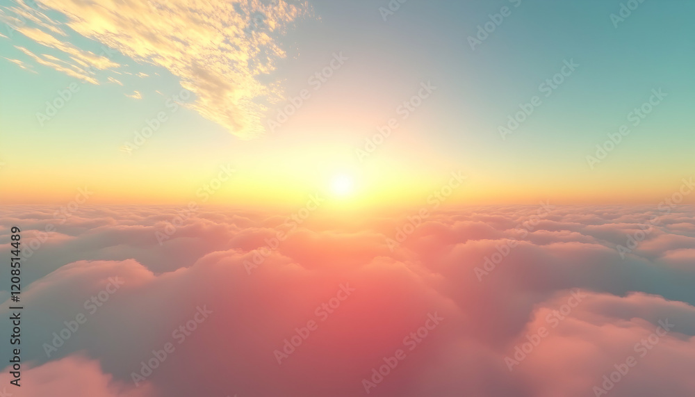 Fototapeta premium Breathtaking aerial view of a sun setting over a sea of clouds, displaying vibrant orange and pink hues.