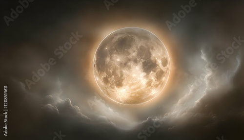 Wallpaper Mural Majestic full moon rising through dramatic cloudscape at night; ethereal, mystical, and serene celestial scene. Torontodigital.ca