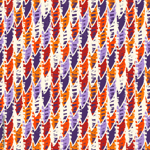 Paint brush squama seamless pattern. Asian traditional ornament. Repeated scallops. Fish scale wallpaper. Bird feather. Ethnic motif. Geometrical digital paper. Tribal textile print. Vector art work