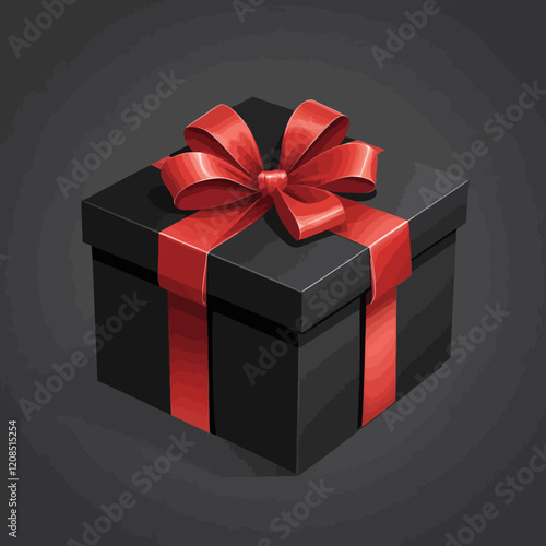 Realistic black gift box with red ribbon. Graphic elements, posters and banners for websites. Lottery, Discounts and promotions, special offers during the holiday season.vector illustration.