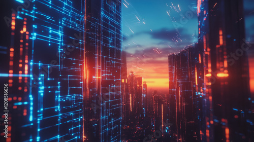 Wallpaper Mural Smart digital Innovation city with connection network reciprocity over the cityscape. of future smart wireless digital city and social media networking systems that connects people with in city Torontodigital.ca