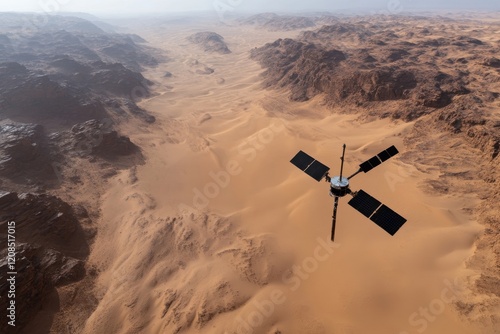 Witness the gripping image of a satellite depicting the undulating geography of Mars, revealing deep valleys and peaks, showcasing the red planet's unique topography in stunning detail.