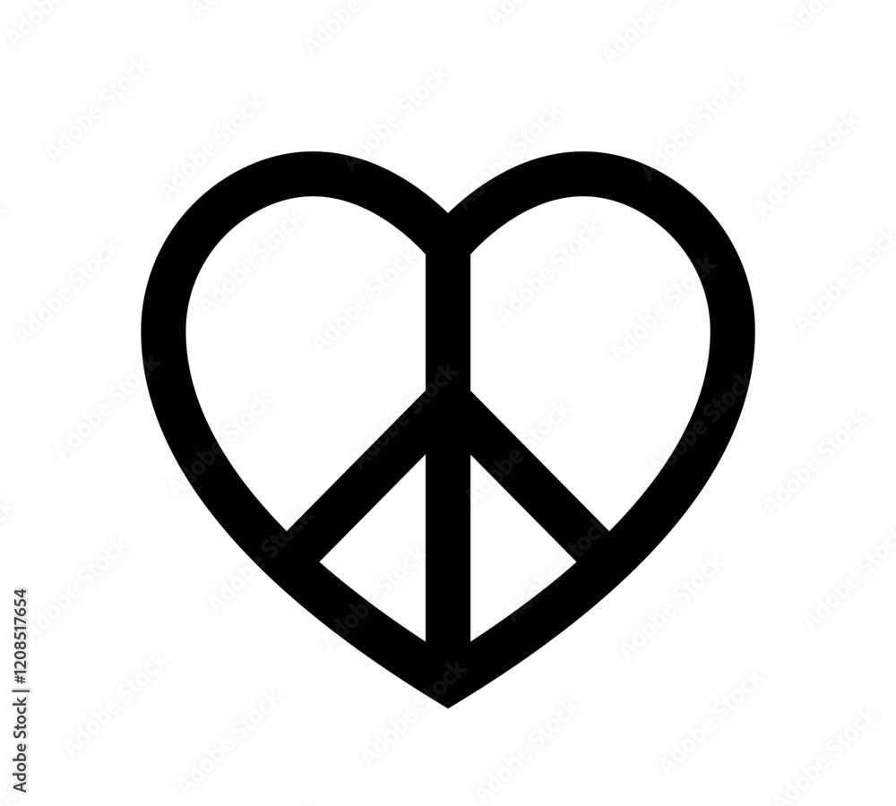 heart shape peace sign, black vector icon heart shape peace sign, black vector icon