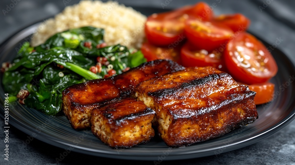 Delicious Grilled Tofu with Quinoa, Spinach, and Tomatoes Delicious Grilled Tofu with Quinoa, Spinach, and Tomatoes