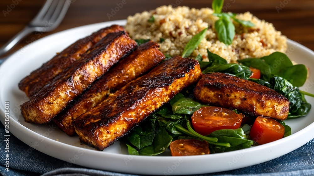 Pan-Seared Tofu with Quinoa and Spinach: A Delicious and Healthy Meal Pan-Seared Tofu with Quinoa and Spinach: A Delicious and Healthy Meal