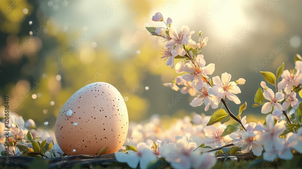 Fototapeta premium Joyful easter card design featuring decorative egg and spring flowers