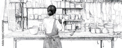 Line drawings handcrafted goods, from pottery to hand-woven textiles.