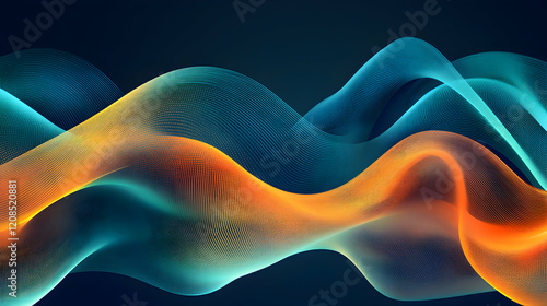 Abstract background with flowing orange and teal waves, perfect for technology, design, or website headers.  Elegant and dynamic digital art.