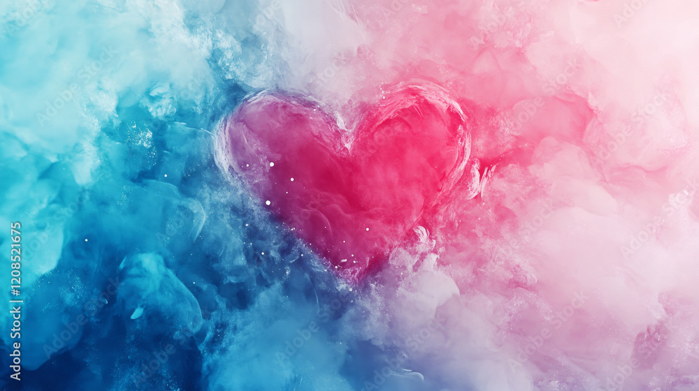 Soft blue and pink clouds blending, forming romantic heart silhouette symbolizing love and connection Soft blue and pink clouds blending, forming romantic heart silhouette symbolizing love and connection