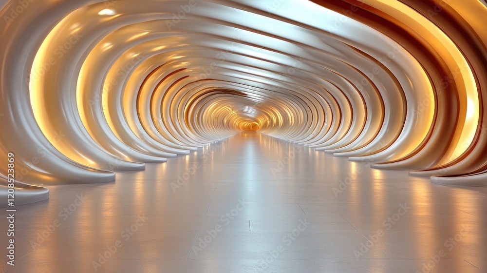 Obraz premium Futuristic tunnel, glowing lights, abstract background, architectural design, digital art