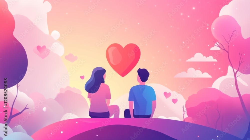 Loving Couple Silhouetted Against Sunset, Romantic Valentine's Day Scene Loving Couple Silhouetted Against Sunset, Romantic Valentine's Day Scene