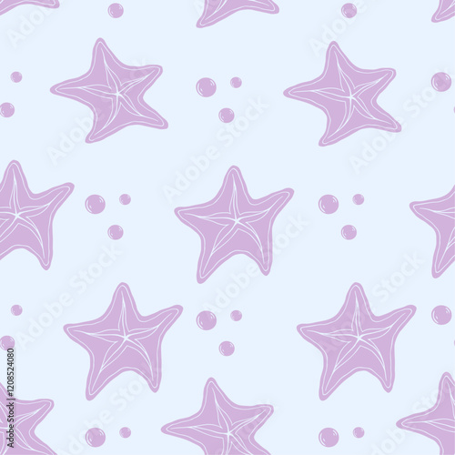 Seamless pattern with summer patterns of aquatic inhabitants of starfish. Vector graphics.