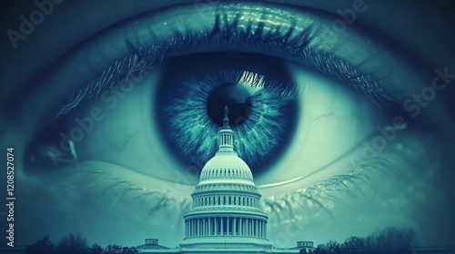 Surreal Eye Overlooking the US Capitol Building with Futuristic Blue-Toned Design