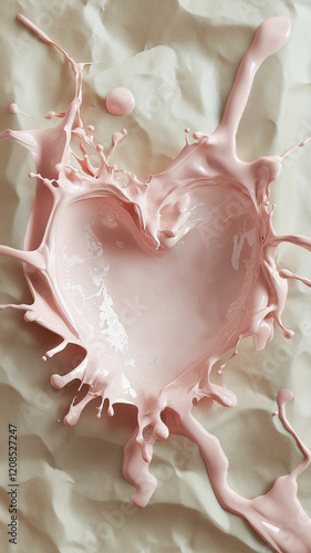 A heart made of pink paint is splattered on a white background