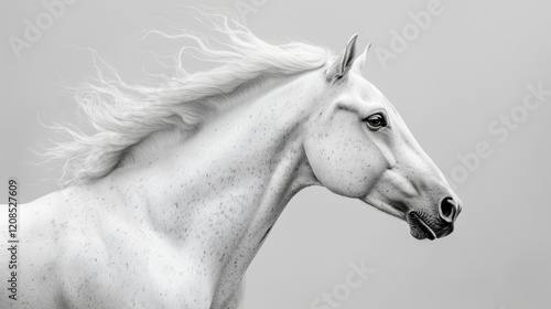Graceful Profile of a Majestic White Horse in Monochrome Style
