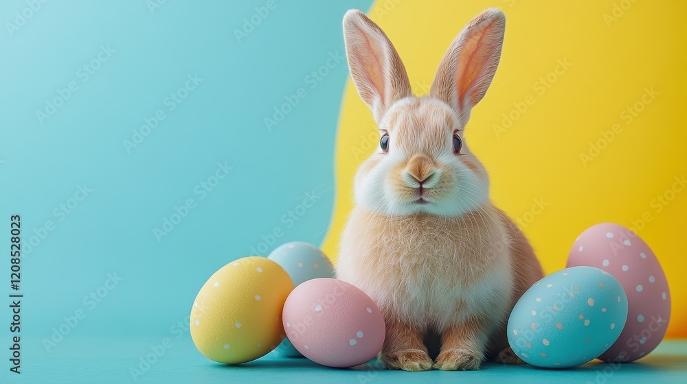 Cute easter bunny with colorful eggs in vibrant horizontal art poster design for home decor Cute easter bunny with colorful eggs in vibrant horizontal art poster design for home decor