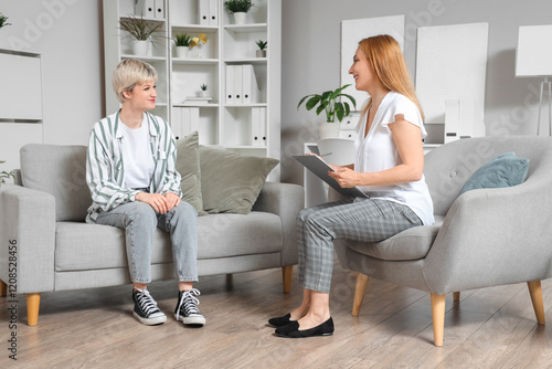 Female psychologist talking...