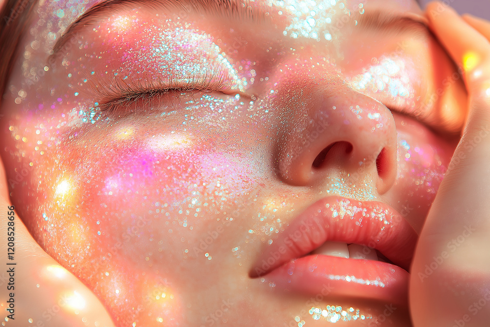 Obraz premium A woman with glitter on her face is smiling