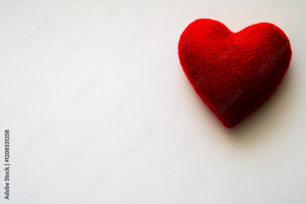 Obraz premium Red felt heart symbolizing love and affection on a plain background