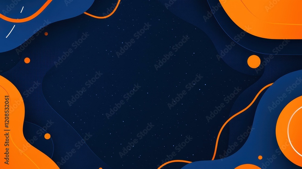 Fototapeta premium Bright geometric blue background with dynamic shapes and orange lines, perfect for modern visual projects and eyecatching designs.