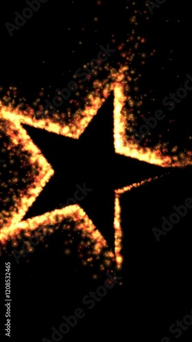 Star shape made by burning flames on black background vertical video