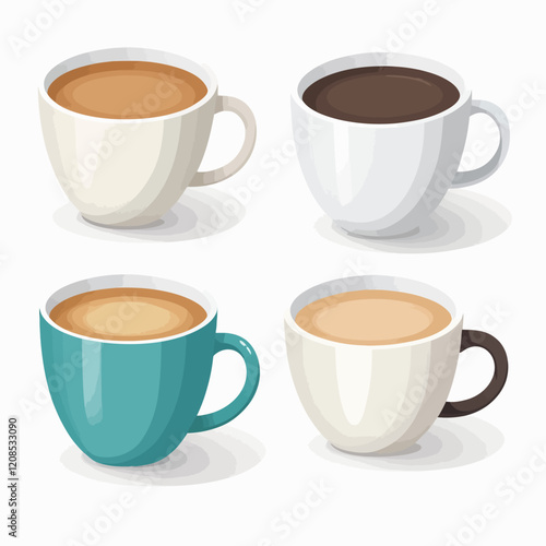 Set of cups of coffee in the background. Blank ceramic glass mockup.vector illustration