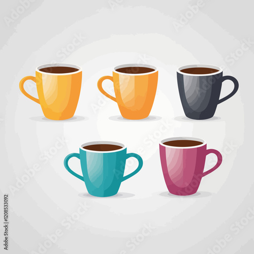 Set of cups of coffee in the background. Blank ceramic glass mockup.vector illustration