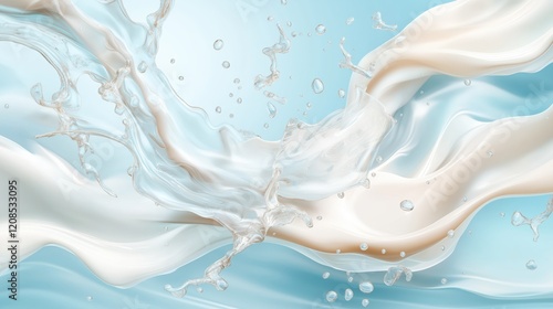 Fluid dynamics in white and blue tones with intricate details and a serene atmosphere