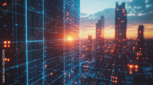 Wallpaper Mural Smart digital Innovation city with connection network reciprocity over the cityscape. of future smart wireless digital city and social media networking systems that connects people with in city Torontodigital.ca