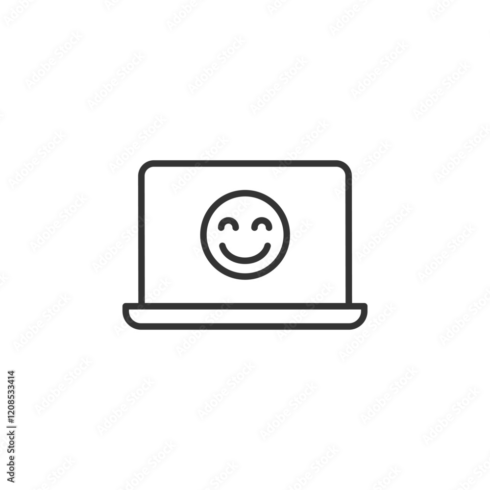 Minimalist laptop icon with happy face for technology and emotion concepts Minimalist laptop icon with happy face for technology and emotion concepts