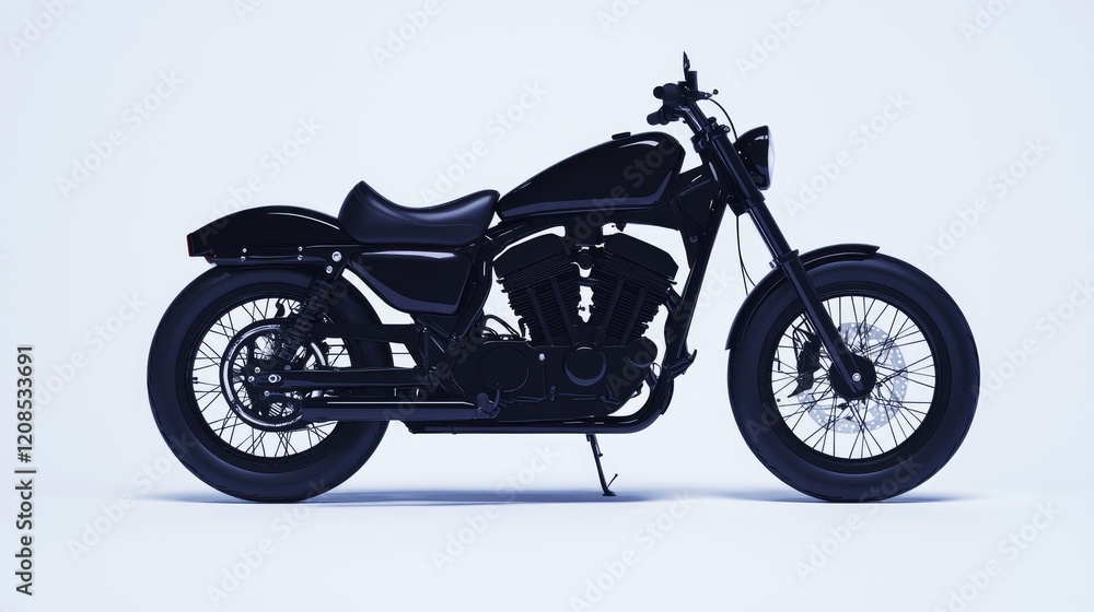 Black motorcycle, side view, studio shot, minimalist background, transport advertising Black motorcycle, side view, studio shot, minimalist background, transport advertising