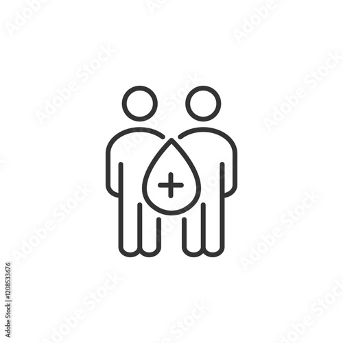 Blood donation icon: two people with blood drop symbol signifying health and charity