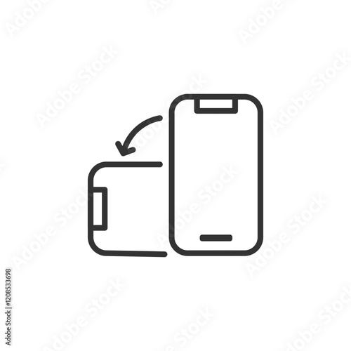 Mobile device orientation change icon with arrow indicating screen rotation
