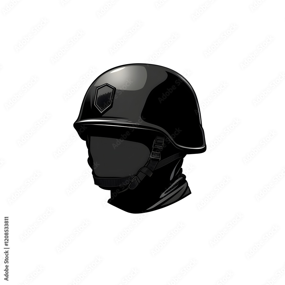 Fototapeta premium A simple vector of a combat helmet with a patch symbolizing unit affiliation. Combat helmet with patch.