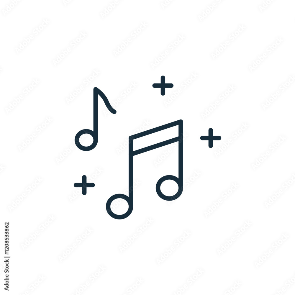 Minimalist musical note icon with sparkles on white background for contemporary design Minimalist musical note icon with sparkles on white background for contemporary design