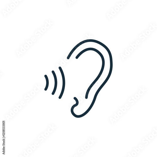 Minimalistic ear icon with sound waves for hearing or audio concepts