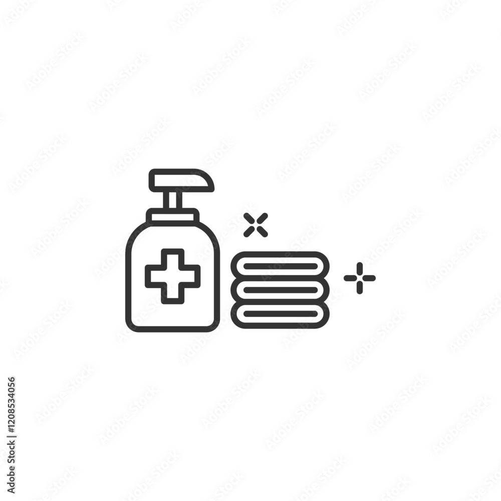 Minimalist hygiene icon of soap dispenser and towels for cleanliness concepts Minimalist hygiene icon of soap dispenser and towels for cleanliness concepts