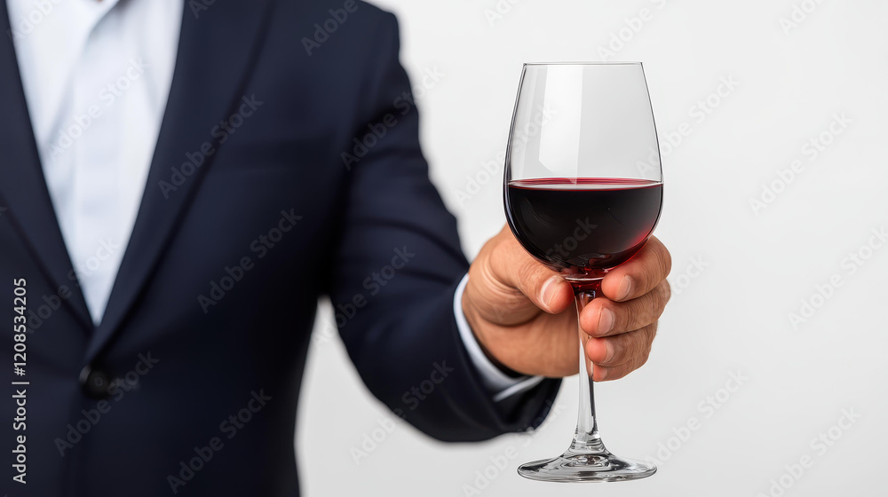 A confident man holds a glass of red wine, exuding charm and sophistication against a soft, blurred backdrop. A confident man holds a glass of red wine, exuding charm and sophistication against a soft, blurred backdrop.