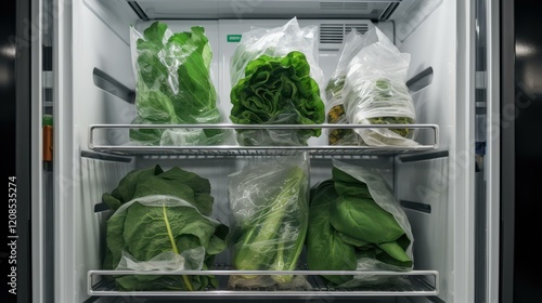 Colorful prepackaged veggie salads await your choice in a sleek commercial fridge. Fresh and ready to go for a balanced meal photo