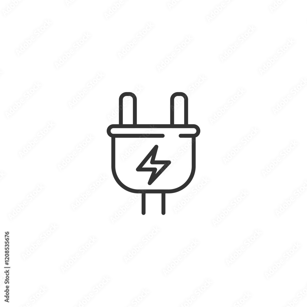 Simple electric plug icon with lightning bolt for energy or technology themes Simple electric plug icon with lightning bolt for energy or technology themes