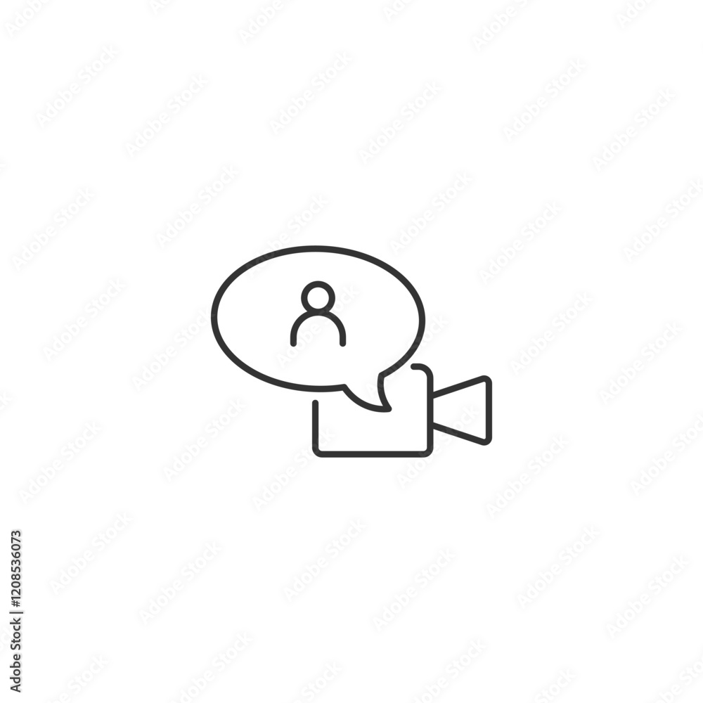 Video messaging icon with speech bubble and camera outline Video messaging icon with speech bubble and camera outline