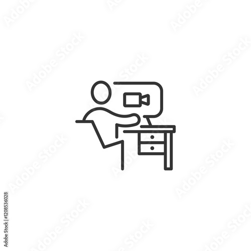 Icon of person video conferencing at desk