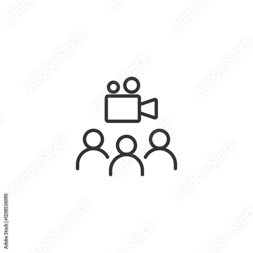 Video conference icon with group of people and camera symbol on white background